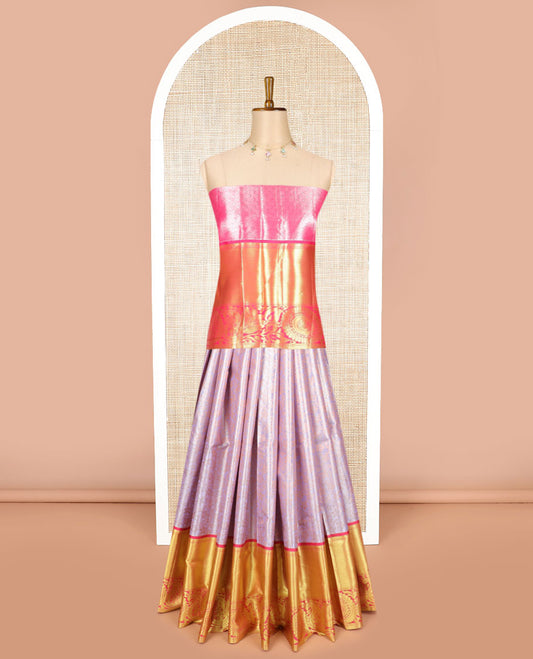 Lavender floral jacquard design art silk half saree with intricate zari design border, zari design blouse &  floral design dhavani