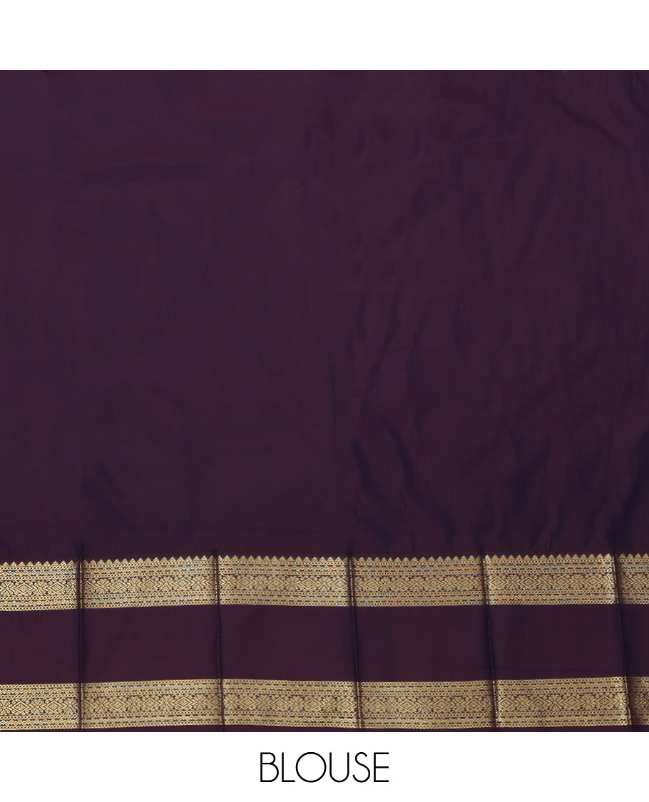 Green Budget Silk Saree, Woven with Buttas and Stripes, a Contrast Traditional Rettai Pettu Border, Grand Pallu, and a Contrast Blouse