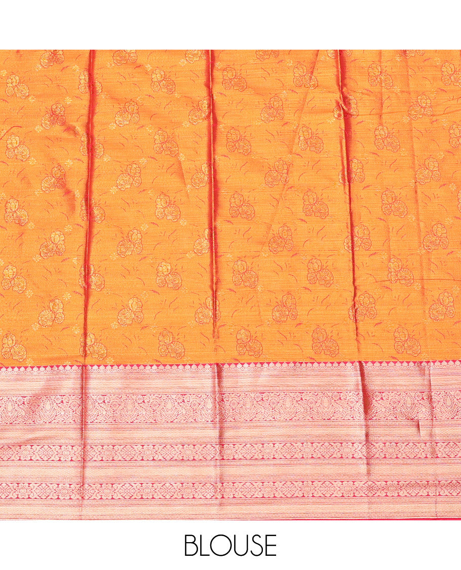 Orange Art Silk Half-Saree, Adorned with Floral Jacquard Design, Contrast Traditional Zari Border, and Paired with a Matching Blouse
