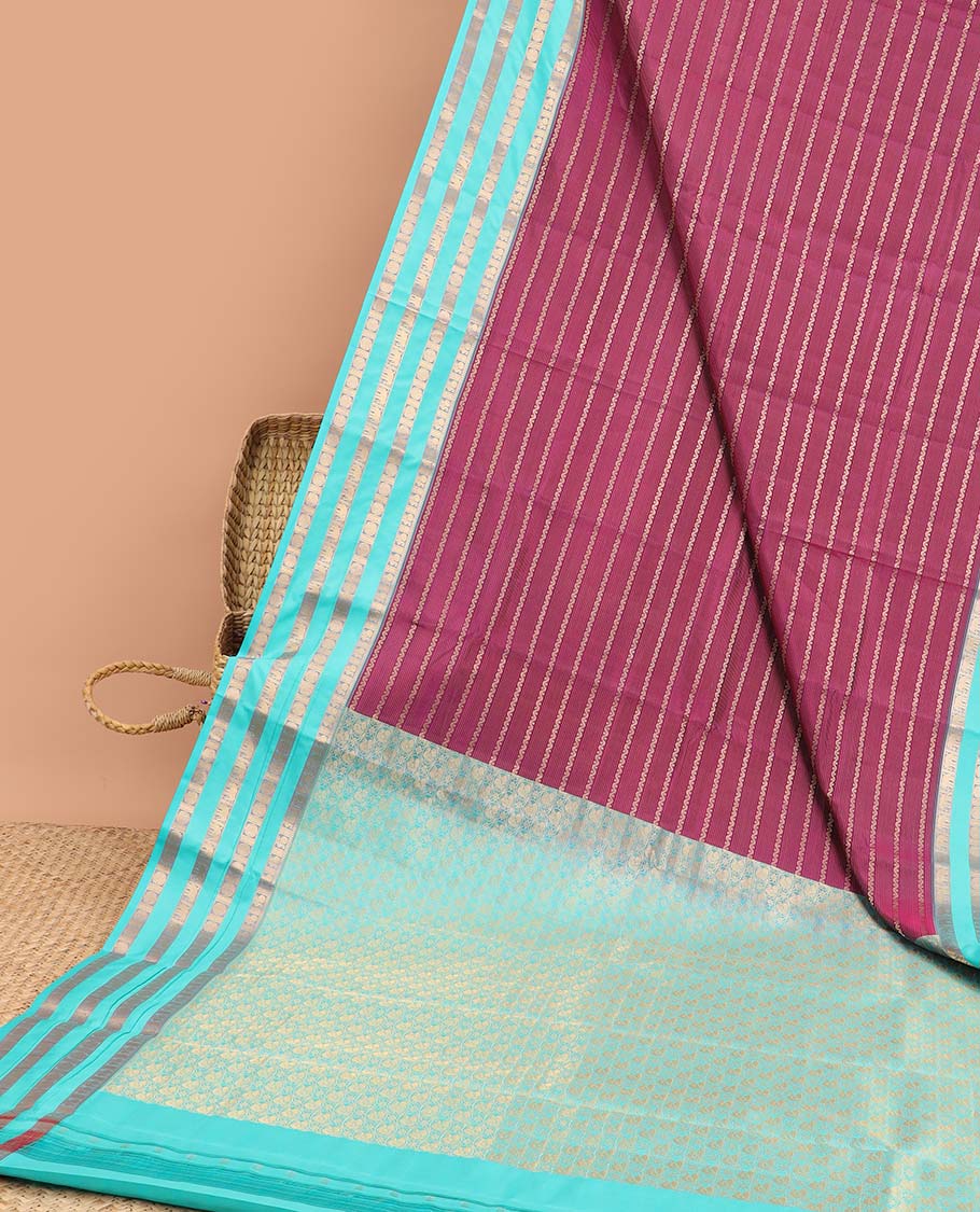 Red striped zari design vasundhara silk mix saree with contrast zari design border & floral jaal design pallu