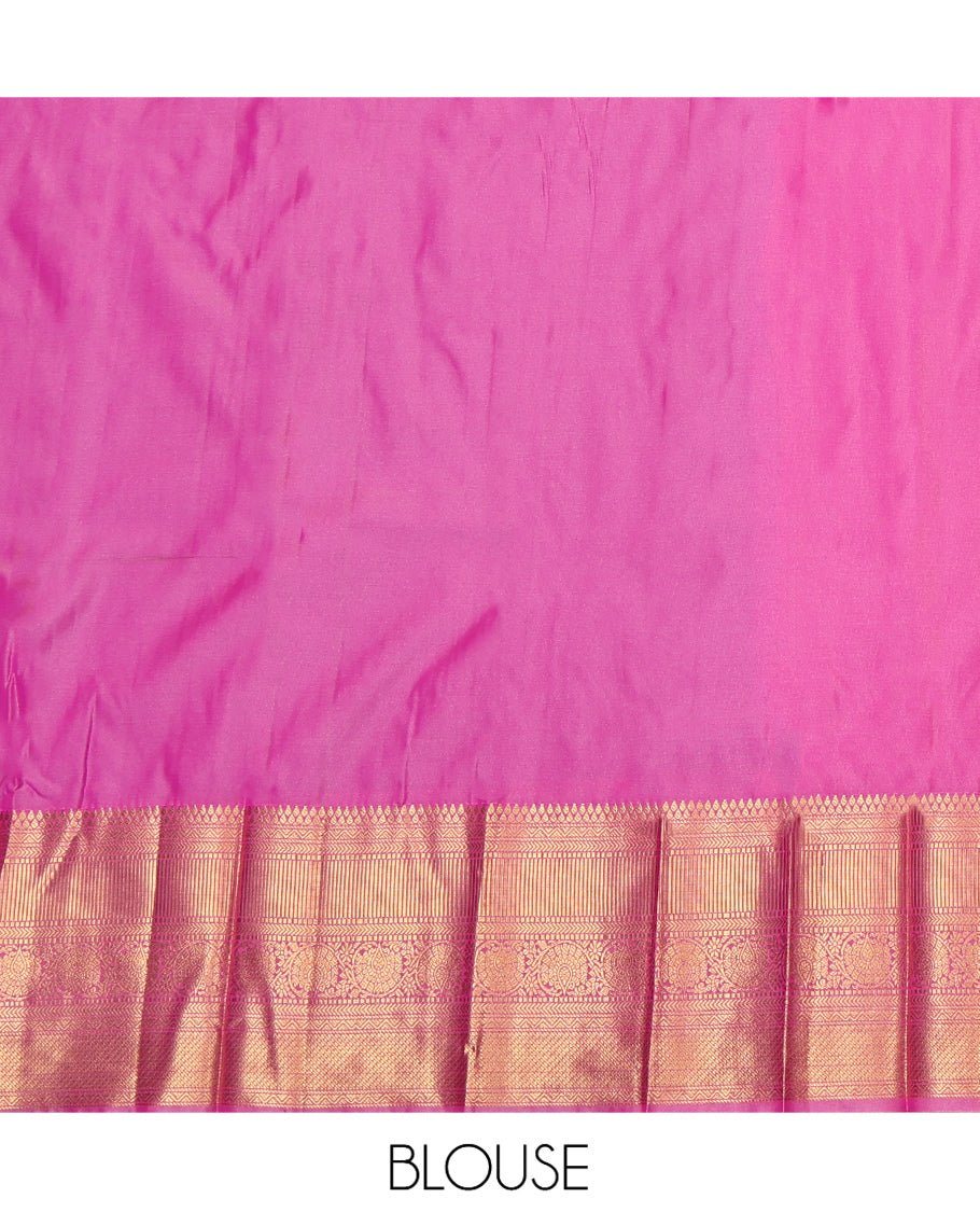Blue Budget Silk Saree, Adorned with Tree Buttas, Complemented by a Contrast Traditional Zari Border, Grand Pallu, and a Contrast Blouse