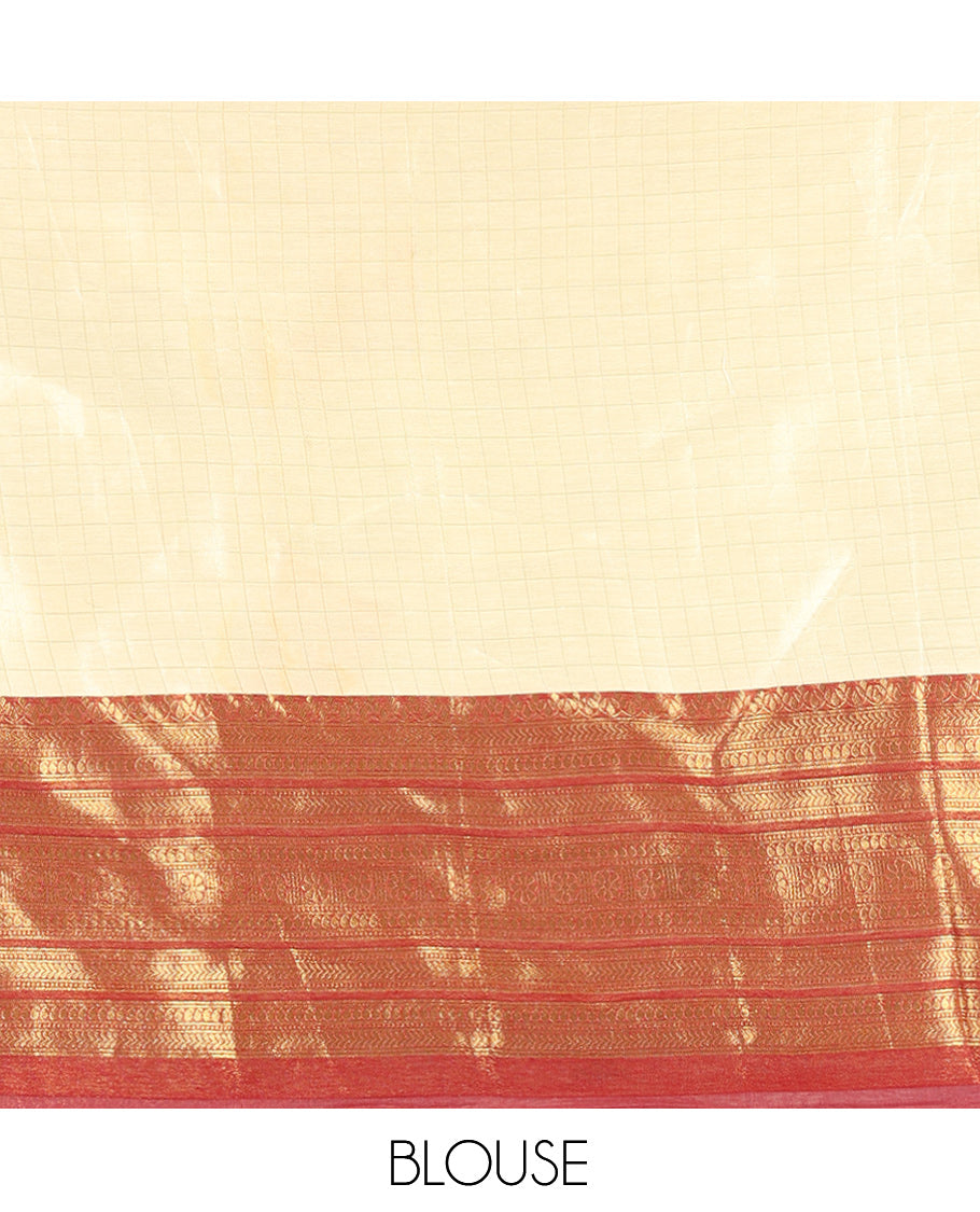 Cream-Maroon Semi-Silk Half-Saree