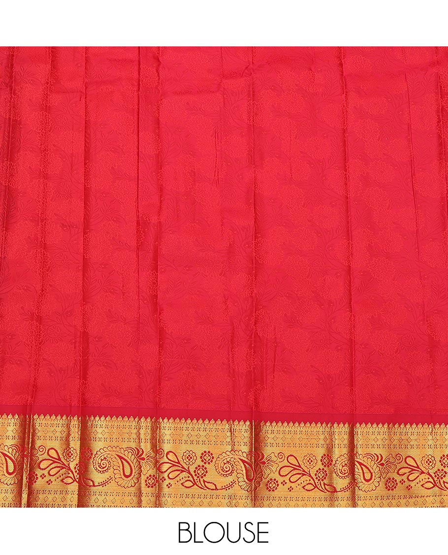 Blue Budget Silk Saree, Adorned with Floral Jacquard, Complemented by a Contrast Traditional Zari Border, Grand Pallu, and a Contrast Blouse
