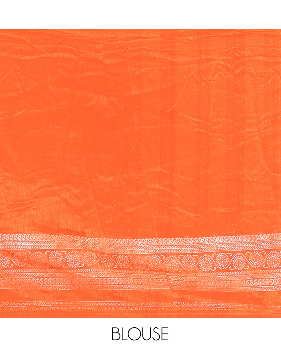 Orange Vichitra Silk Half Saree with Zari Checks, a Traditional Zari Border, Matching Blouse and a Dhavani