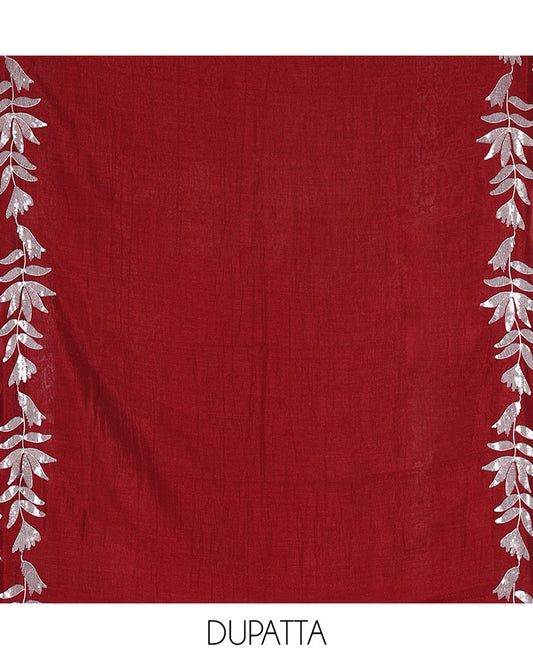 Pink Material Churidar Set, Detailed with Floral Motifs Sequins-Thread Embroidered on Its Vichitra Silk Top, Comes with a Contrast Santoon Bottom, and Paired with a Vichitra Silk Floral Embroidered Scallop Dupatta