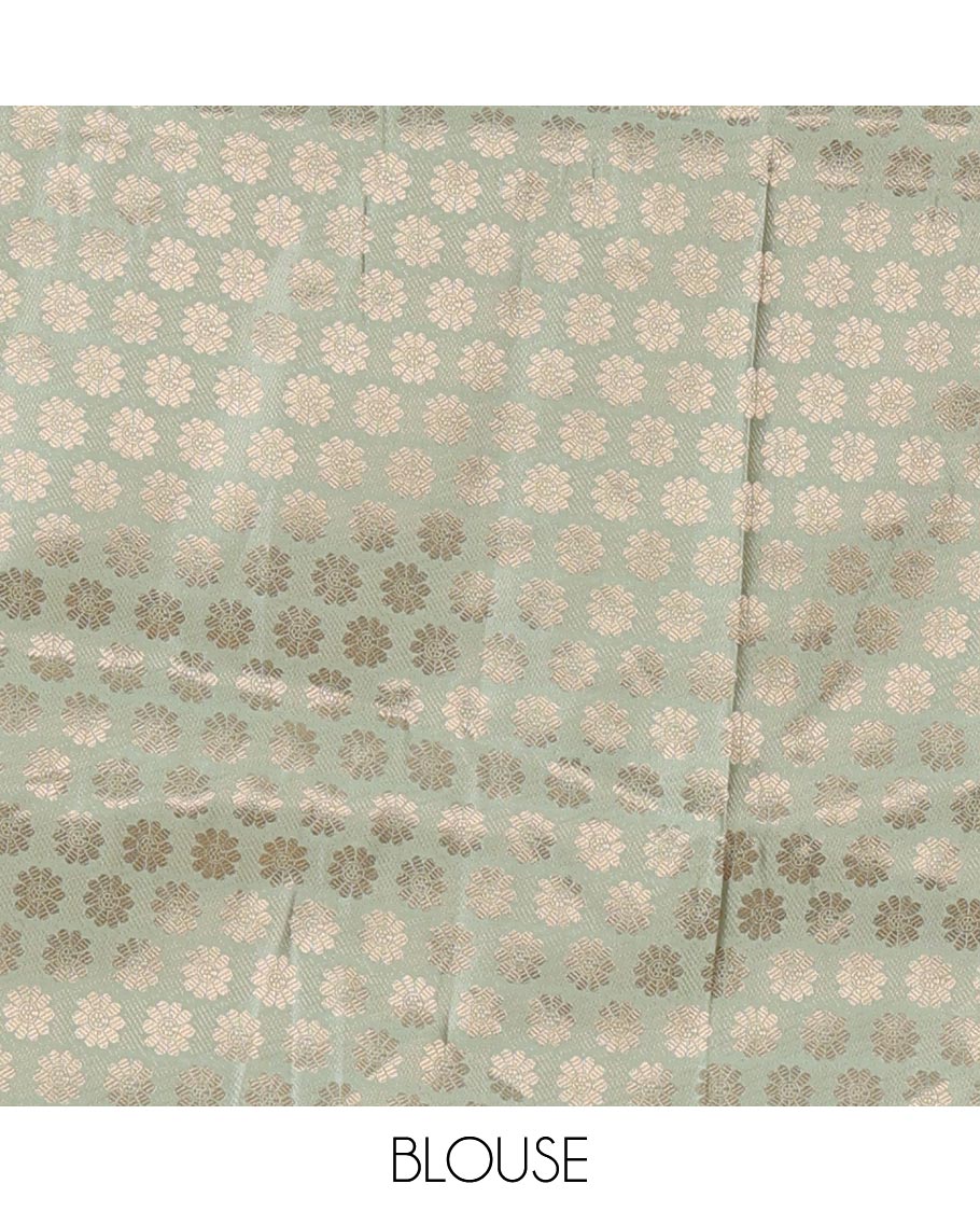 Cream semi-banaras material chudidar,leheriya zari skirt,contrast pista green zari & swarovski stonework border,jacquard blouse & zari weave dhavani