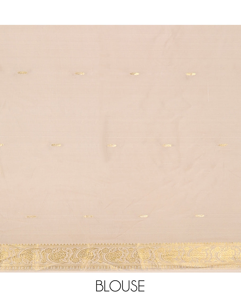 Red Plain Mysore Silk Saree, Complemented by a Contrast Traditional Zari Border, Zari Design Pallu, and a Contrast Blouse