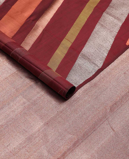 Borderless maroon striped kanchipuram designer silk saree with zari design pallu