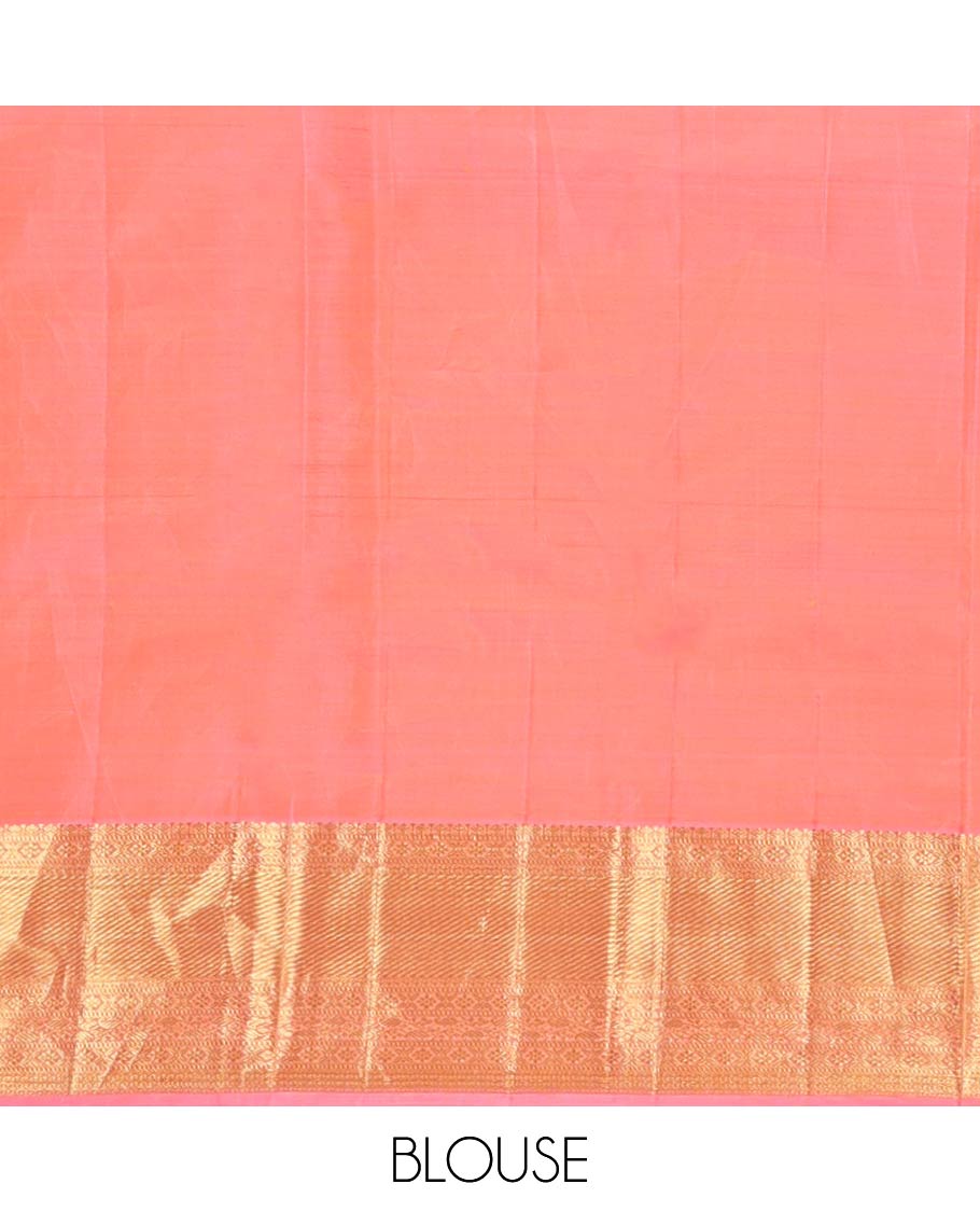 Pink Wedding Silk Saree, Elevated with Jacquard Design On Its Body, Highlighted by Zari Border of Laddu Kamalam, And Kodi Manga Designs, Grand Pallu and Paired with a Matching Blouse