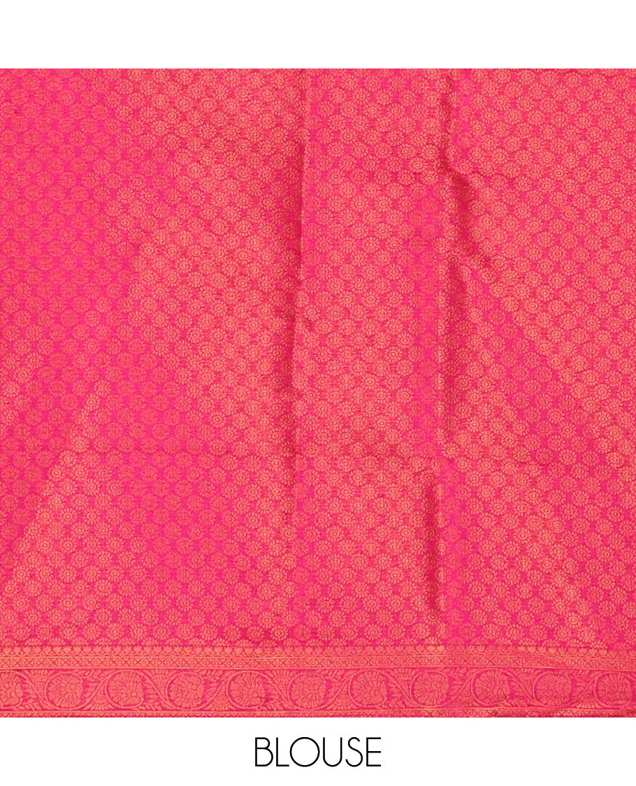 Cream Art Silk Half Saree, Subtly Sparkled with Jacquard Skirt, Contrast Traditional Stone-Work Border, a Jacquard Blouse, and Banaras Jacquard Dhavani