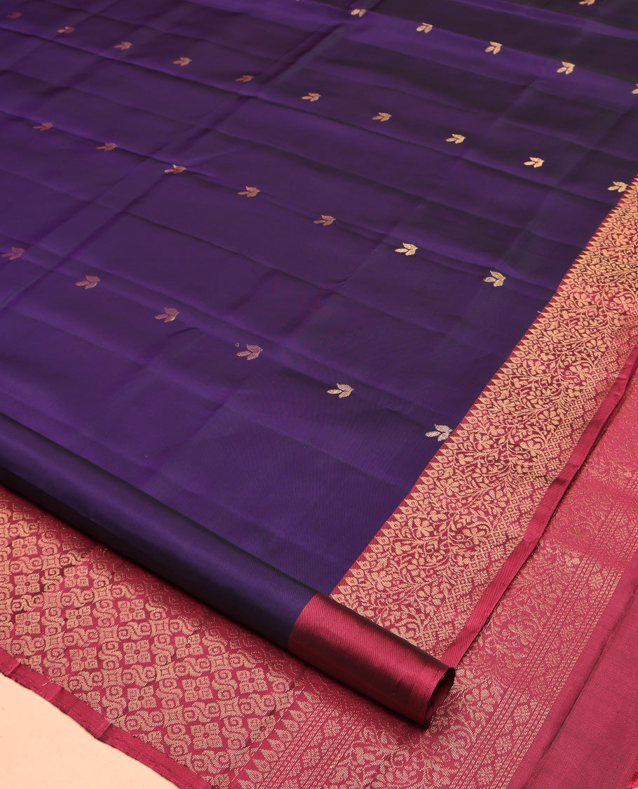 Blue Mayuri Lite Silk Mix Saree, Adorned with Buttas All Over Its Body, Complemented by a Contrast Border of Thilakam, and Floral Designs, an Intricately Designed Pallu, and Paired with a Contrast Blouse