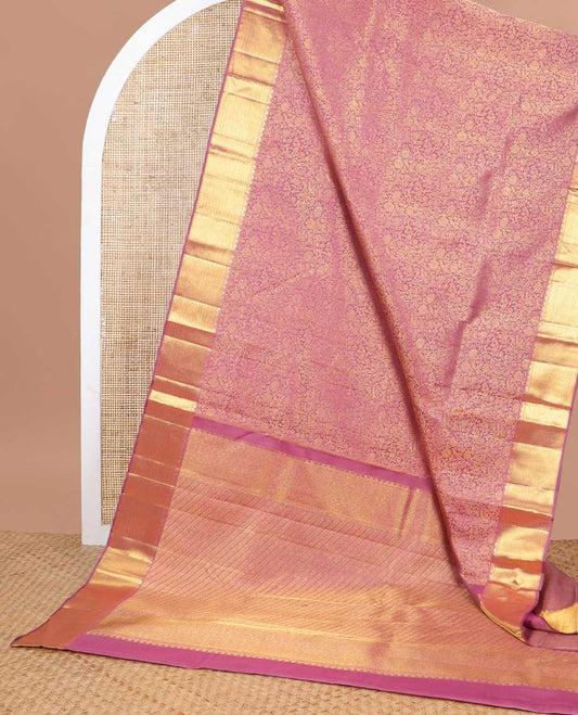 Purple floral jacquard silk saree with self zari border of rekku, muthu, banras design & floral design pallu