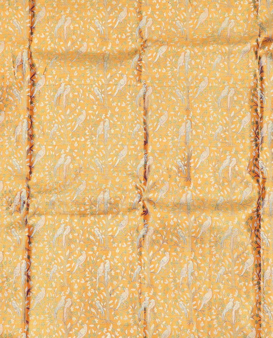 Brown floal jacquard pure silk half saree with contrast floral border , zari design blouse & intricate zari design dhavani