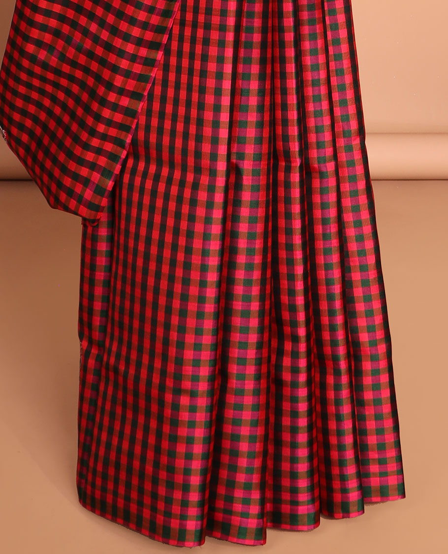 Borderless multi-color micro-checked design soft silk saree with buttas,  pallu of paisley & jaal designs