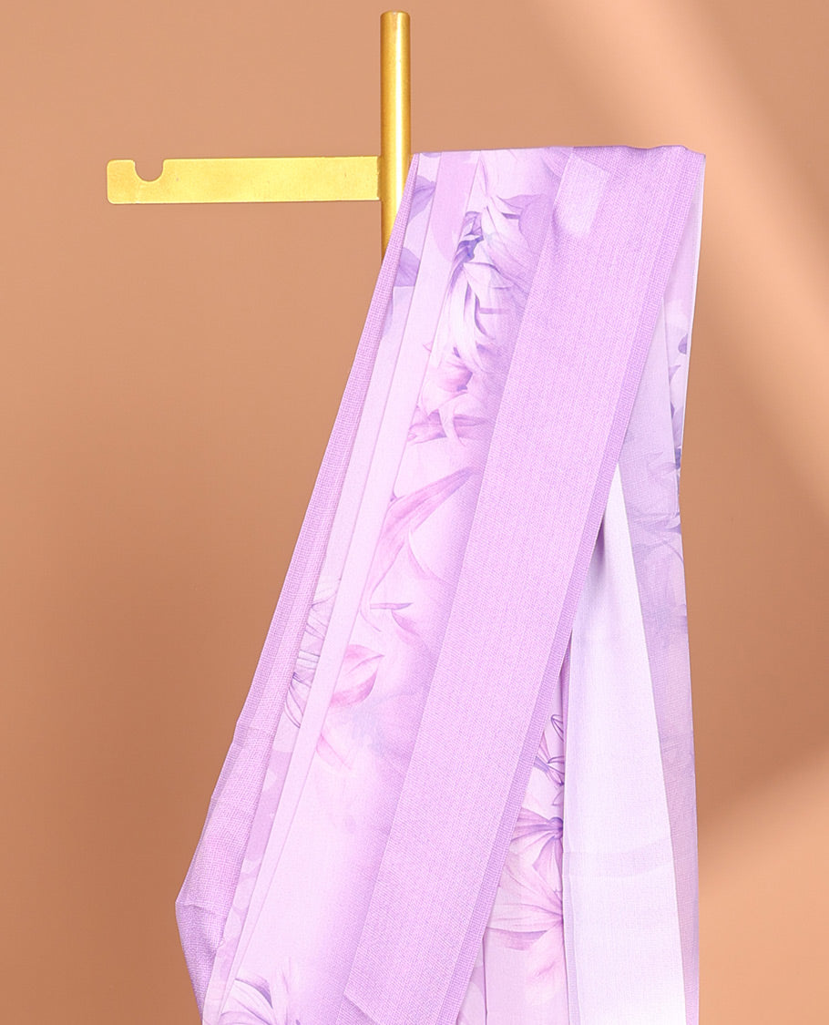 Lavender digital floral print georgette saree with satin border & self pallu