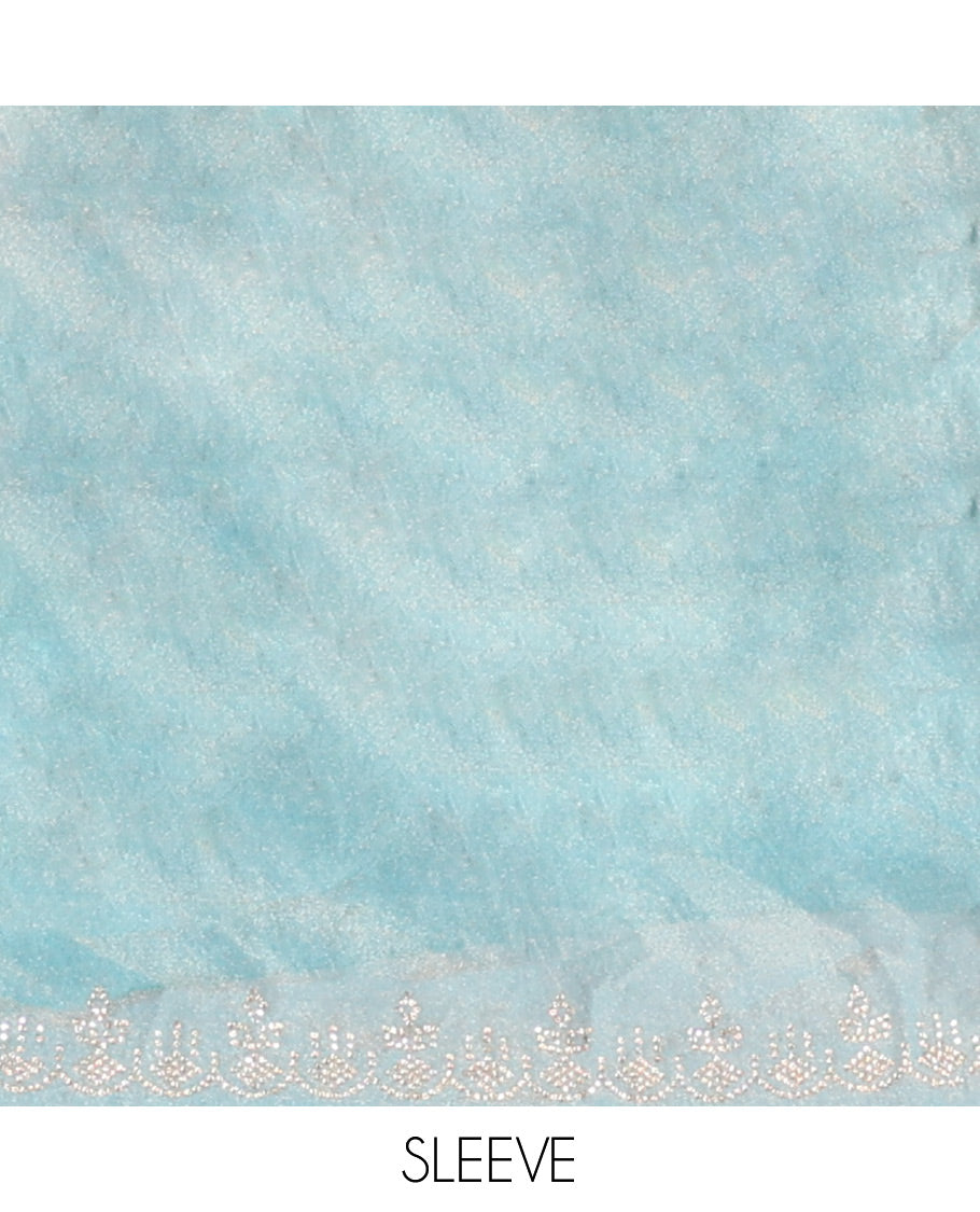 Blue Designer Saree, Prettified with Floral Vine Stone Embroidered All Over Its Body, and Paired with a Matching Blouse