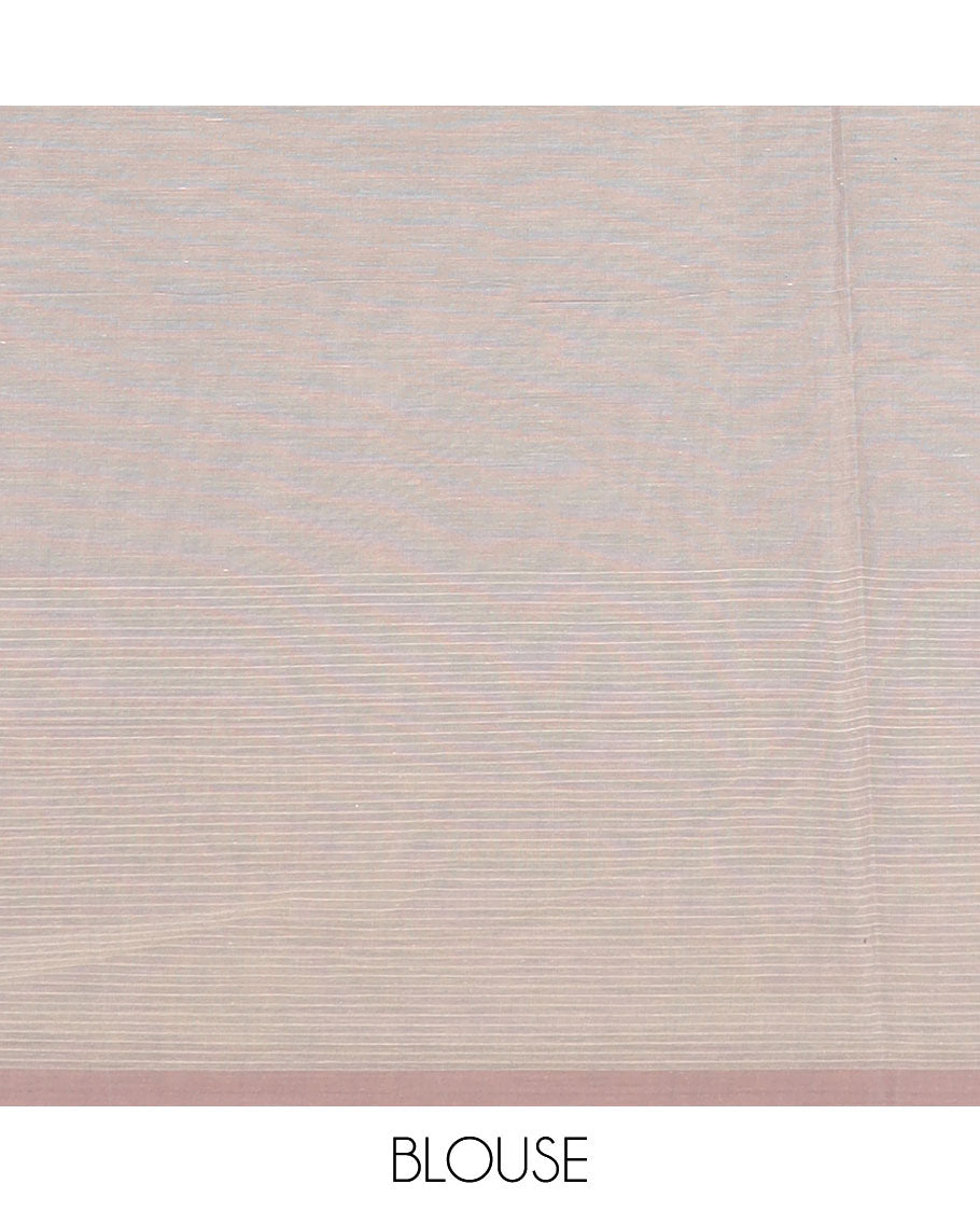 Beige striped and floral motifs woven coimbatore cotton saree, contrast plain border, and floral design pallu