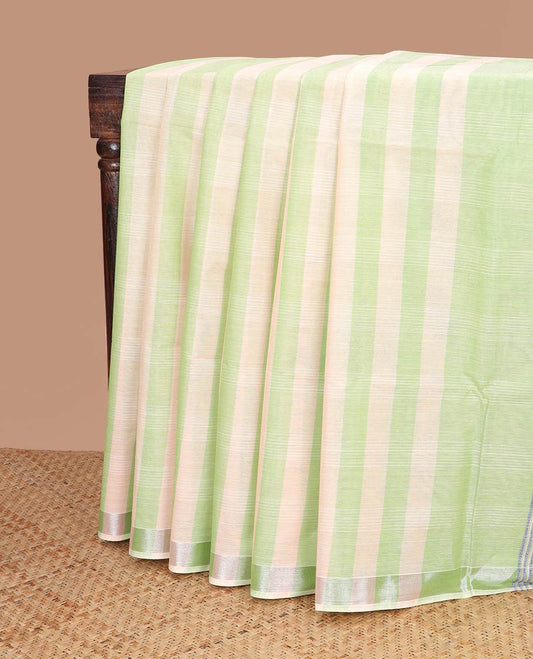 White with light green striped with self zari border & striped pallu
