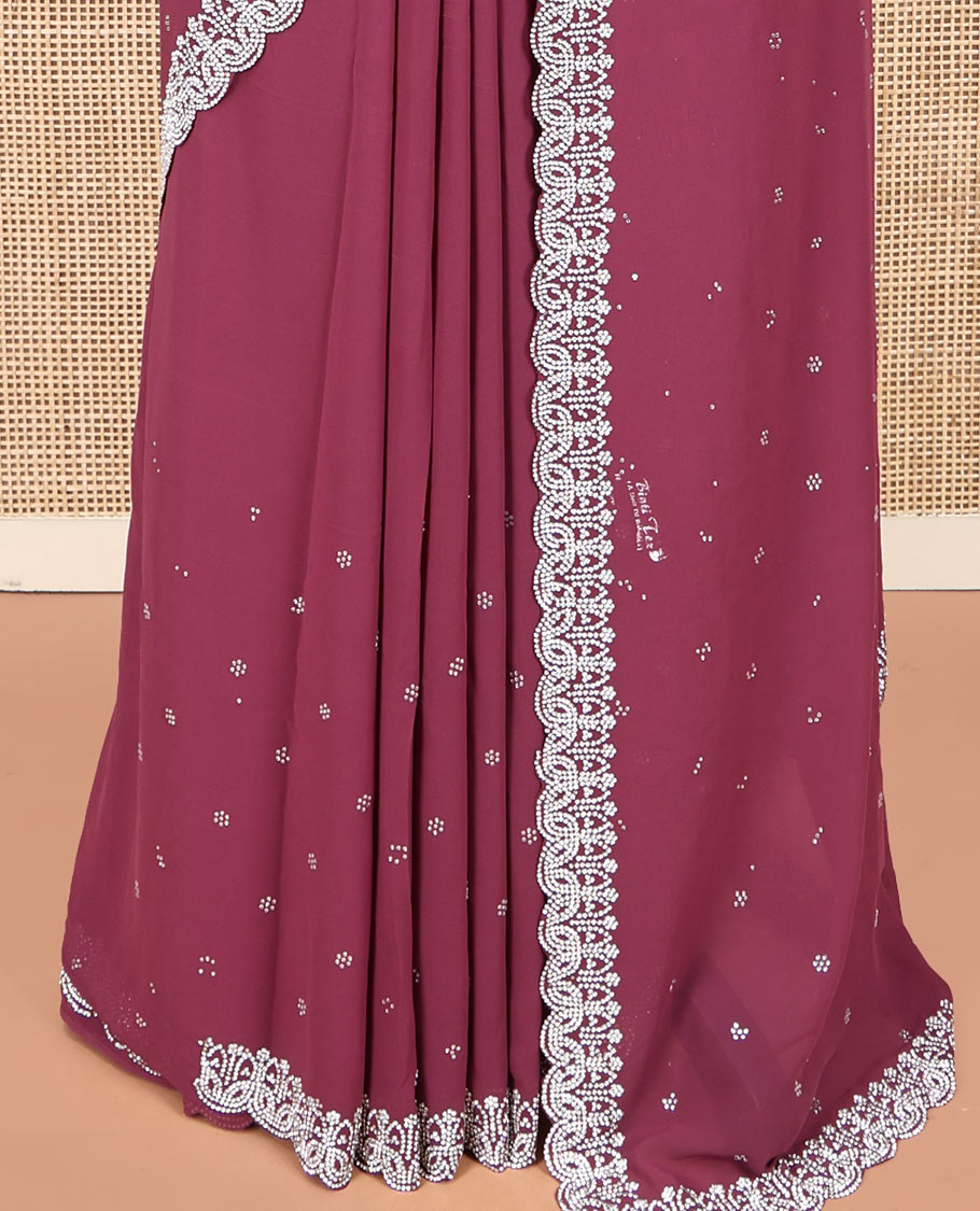 Pink Designer Saree, Adorned with Stonework, Scallop Stonework Border, Self Pallu, and Matching Blouse