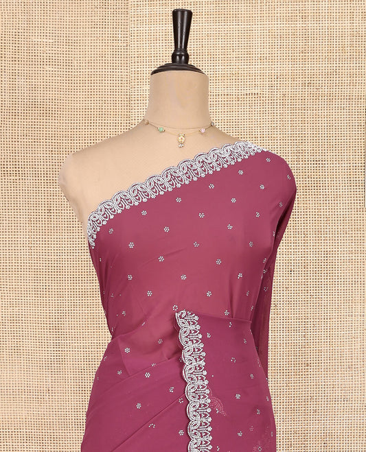 Pink Designer Saree, Adorned with Stonework, Scallop Stonework Border, Self Pallu, and Matching Blouse