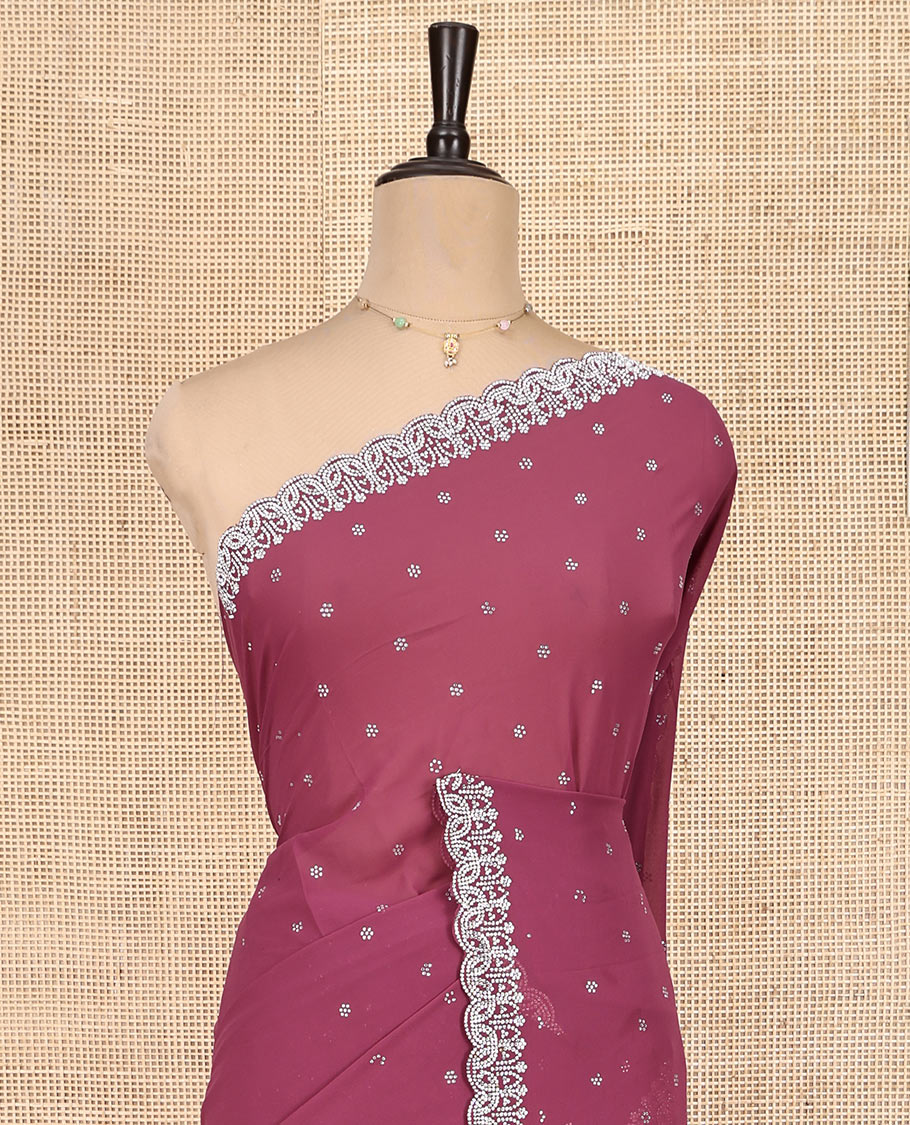 Pink Designer Saree, Adorned with Stonework, Scallop Stonework Border, Self Pallu, and Matching Blouse