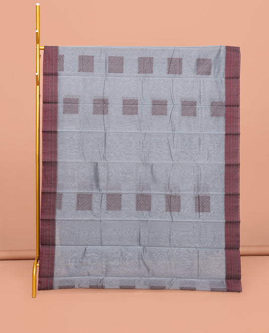 Grey Semi-Silk Cotton Saree, Delicately Designed with Square Buttas All Over Its Body, Crafted with Traditional Design Self-Border, Intricately Designed Pallu, and Paired with a Matching Blouse