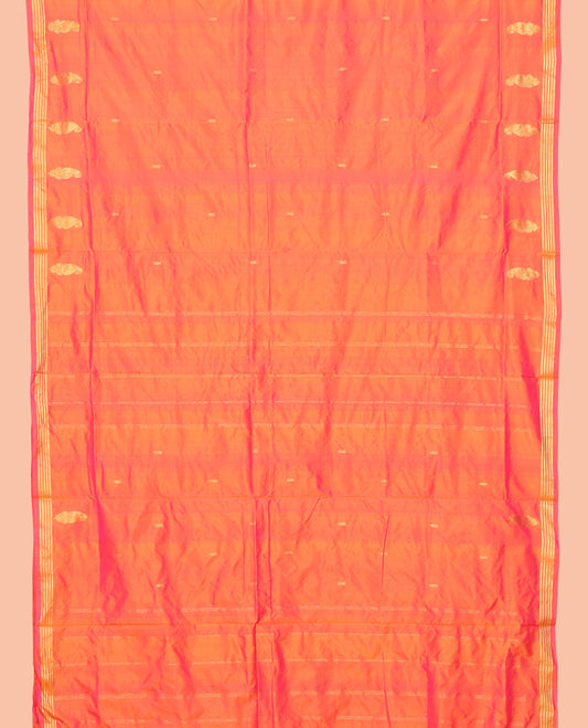 Orange Zari Buttas Nine-Yard Saree, Highlighted by a Zari Traditional Border, Self-Pallu of Buttas and Stripes, and No Blouse