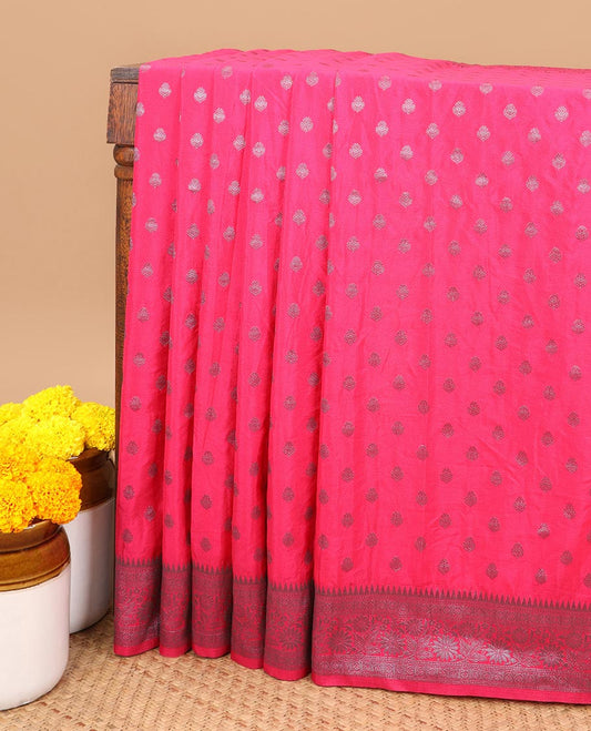 Rani pink zari small butta candy crush georgette saree with zari jacquard border & weaving rich pallu along with plain blouse