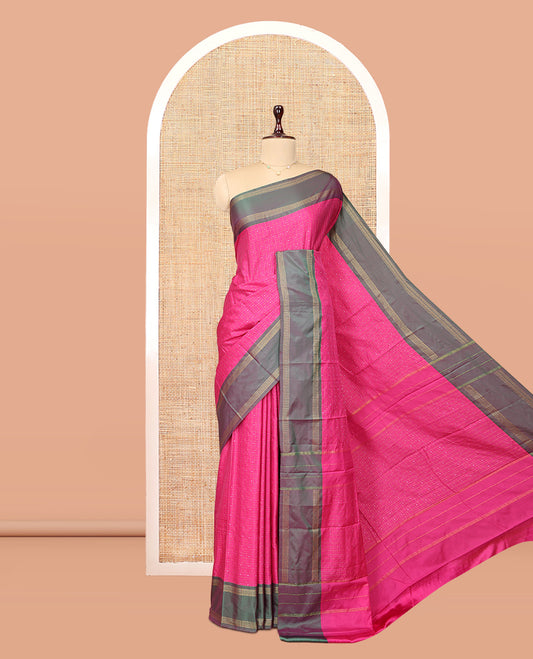 Pink Arani Saree, Decked Up with Butta Enclosed Checks, a Contrast Bodi Border, Self-Pallu, and a Matching Blouse