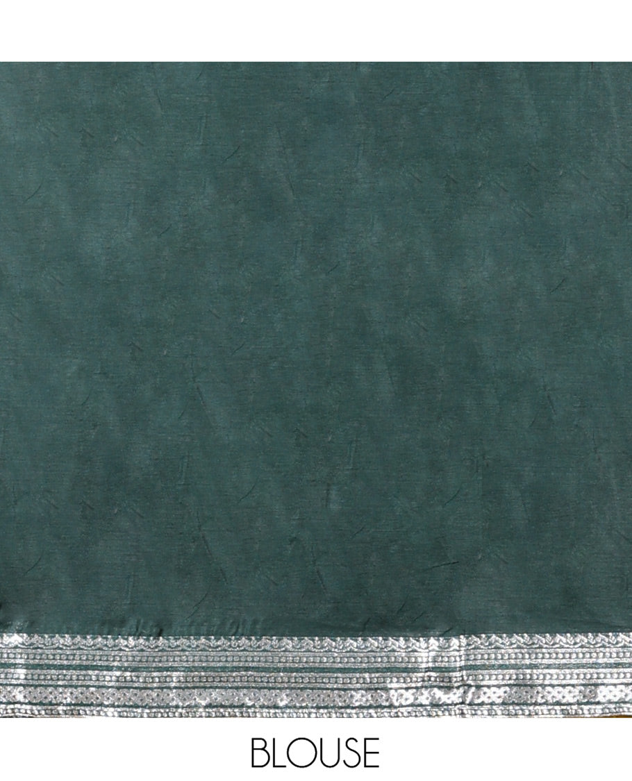 Green Art Silk Half-Saree Featuring Plain Skirt, Complemented by Contrast Traditional Zari Design Border, Paired with a Contrast Blouse, Contrast Zari-Bordered Dhavani, and Brocade Belt