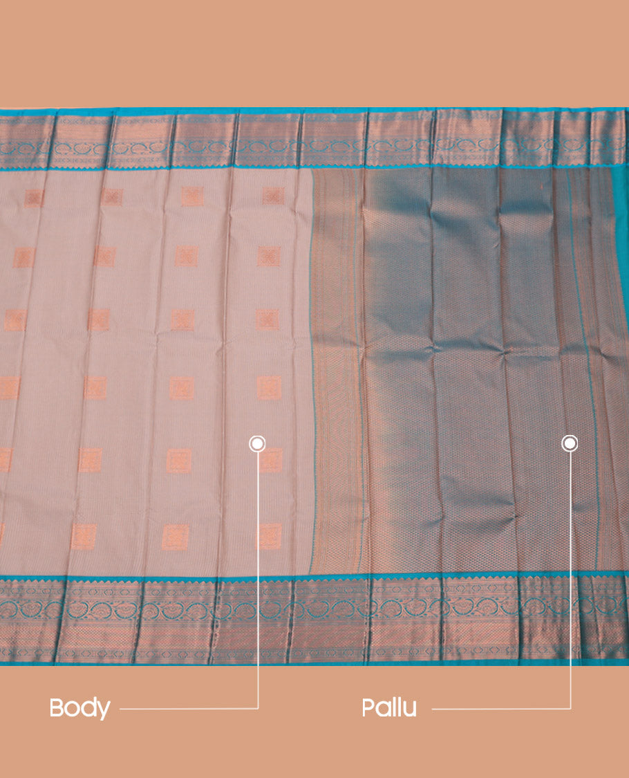 Grey Budget Silk Saree Sparsely Designed with Square Zari Buttas and Zari Stripes, Complemented by a Contrast Traditional Zari Design Border, Pallu Adorned with Jaal Design, and Paired with a Contrast Blouse