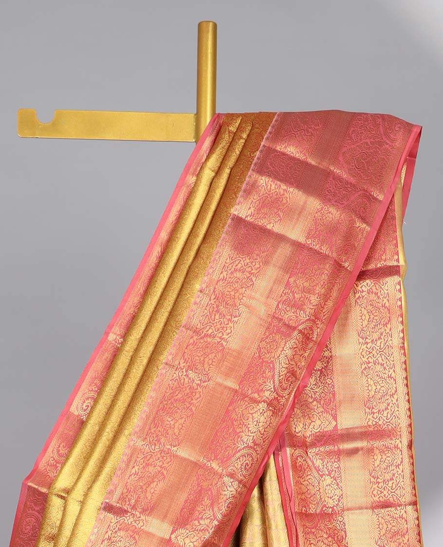 Yellow  floral jacquard budget silk saree with self floral zari border & intricate zari desugn pallu