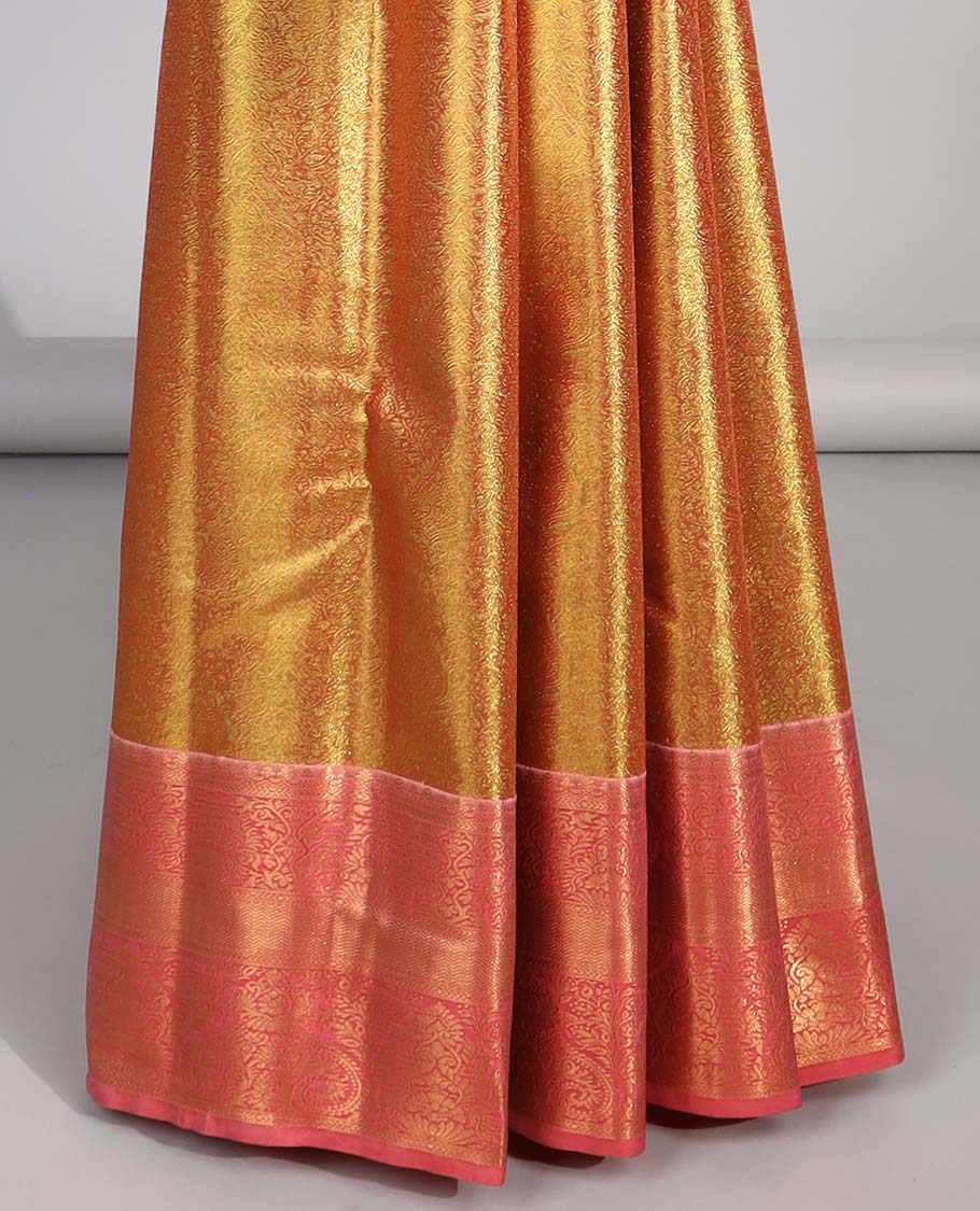 Yellow  floral jacquard budget silk saree with self floral zari border & intricate zari desugn pallu