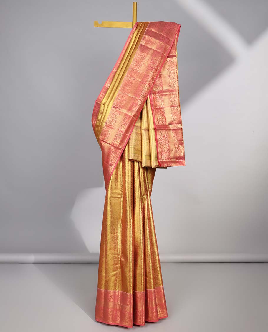Yellow  floral jacquard budget silk saree with self floral zari border & intricate zari desugn pallu