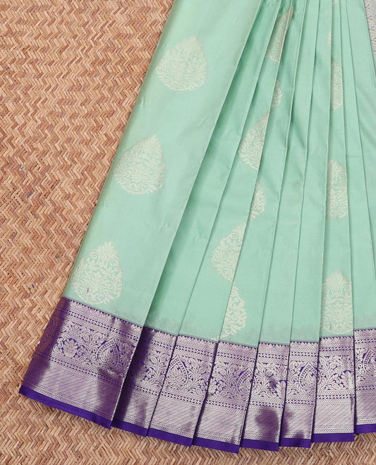 Green Budget Silk Saree, Elevated with Zari Buttas All Over Its Body, Complemented by a Contrast Traditional Zari Design Border, Grand Jaal Pallu, and Paired with a Contrast Blouse