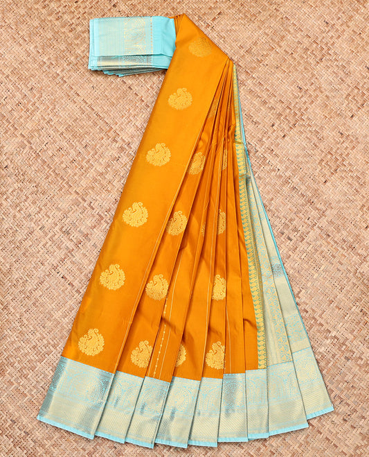 Yellow Budget Silk Saree, Subtly Woven with Zari Designs, a Contrast Traditional Zari Checked Border, Grand Pallu, and a Contrast Blouse