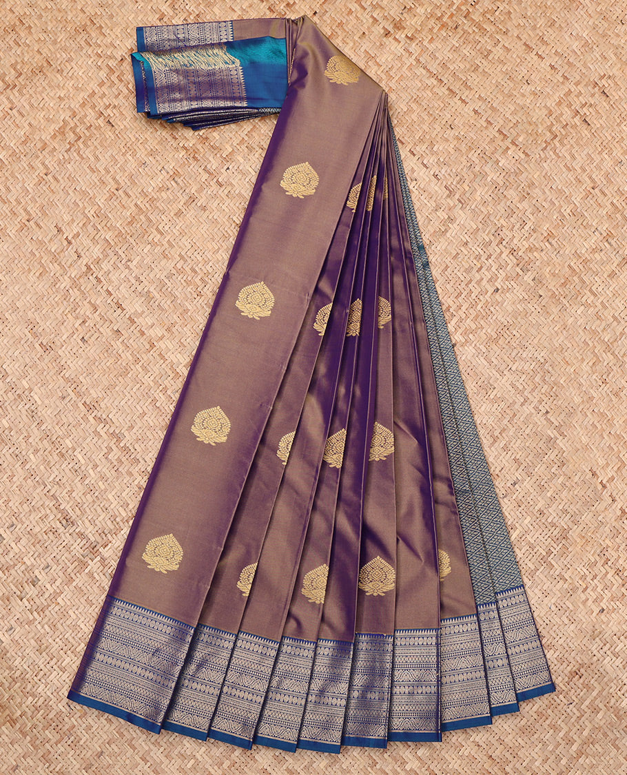 Brown Budget Silk Saree, Finely Crafted with Zari Buttas, Complemented by a Contrast Traditional Zari Border, Jaal Pallu, and Contrast Blouse