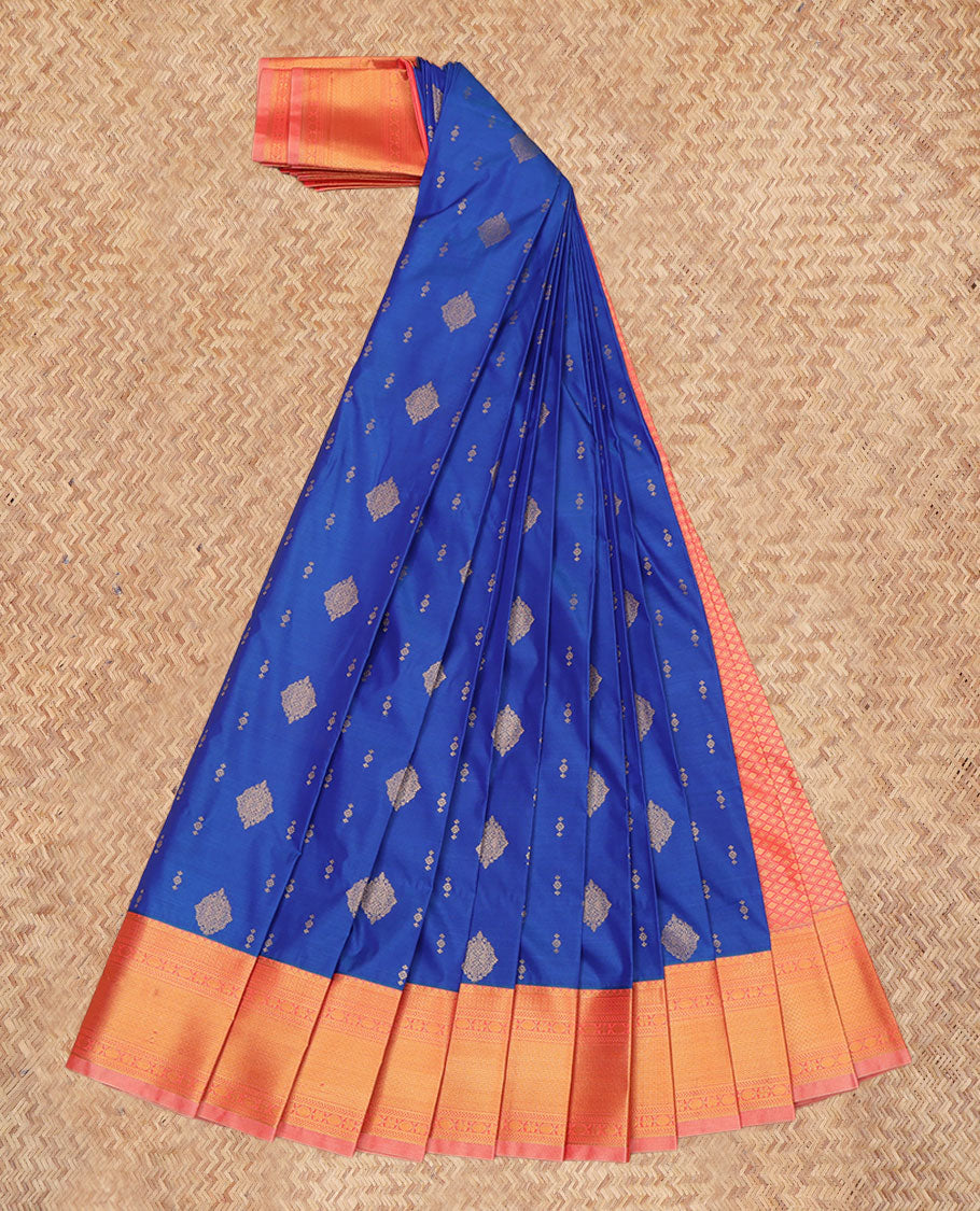 Blue Budget Silk Saree, Graced with Zari Buttas, a Contrast Traditional Zari Border, Grand Pallu, and a Contrast Blouse