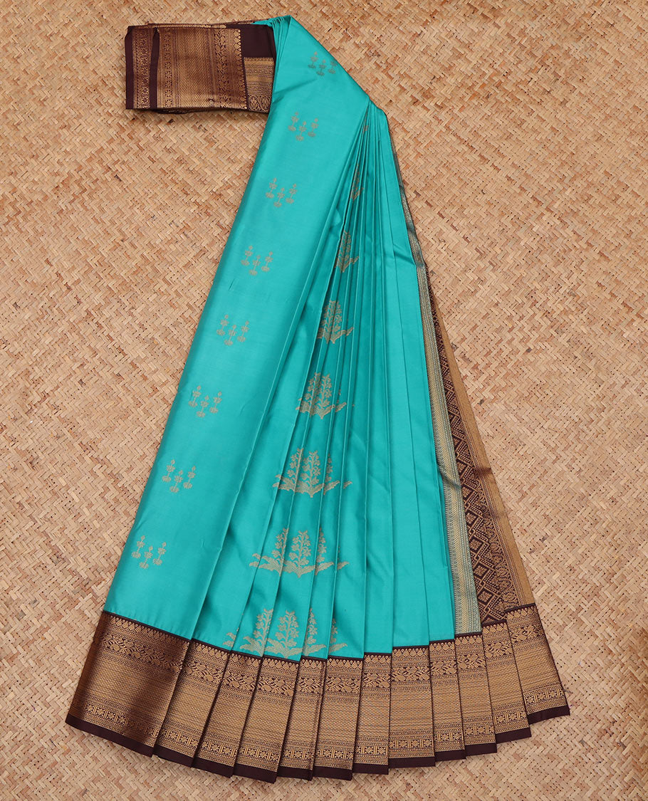 Blue Budget Silk Saree, Mesmerized with Zari Buttas, a Contrast Traditional Zari Border, Intricate Pallu, and a Contrast Blouse