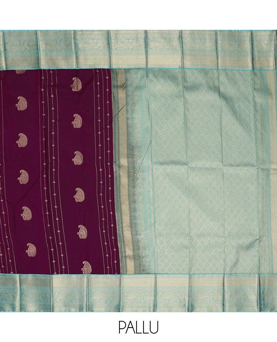 Purple zari design gift saree, contrast traditional zari design border, and jaal pallu