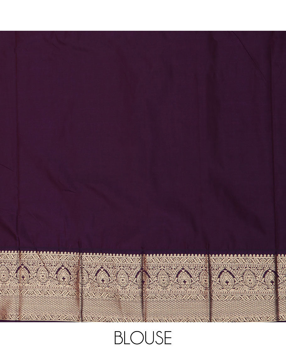 Red paisley zari buttas gift saree, contrast contrast traditional zari designs border, and pallu of jaal design