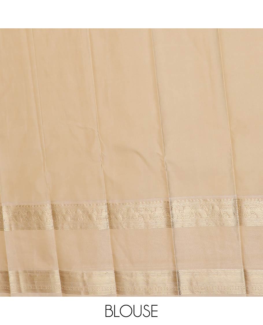 Orange zari buttas gift saree, contrast traditional zari design rettai pettu border, and jaal pallu