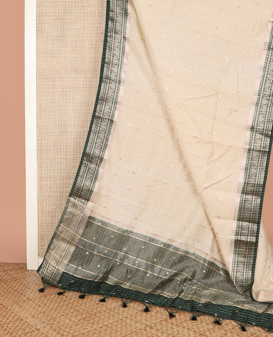 Sandal zari buttas and checked assam silk saree, traditional zari border, and contrast zari design pallu