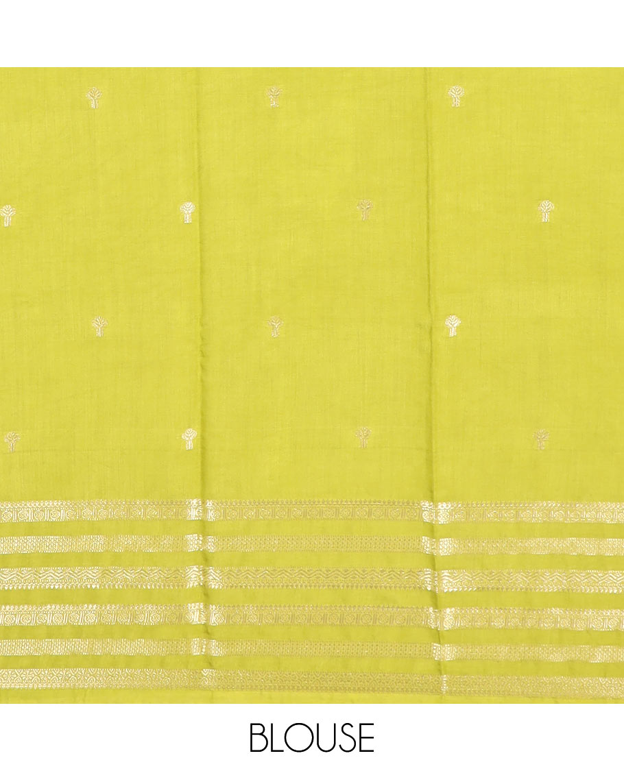 Purple zari buttas assam silk saree, contrast traditional zari motifs woven border, and zari striped pallu