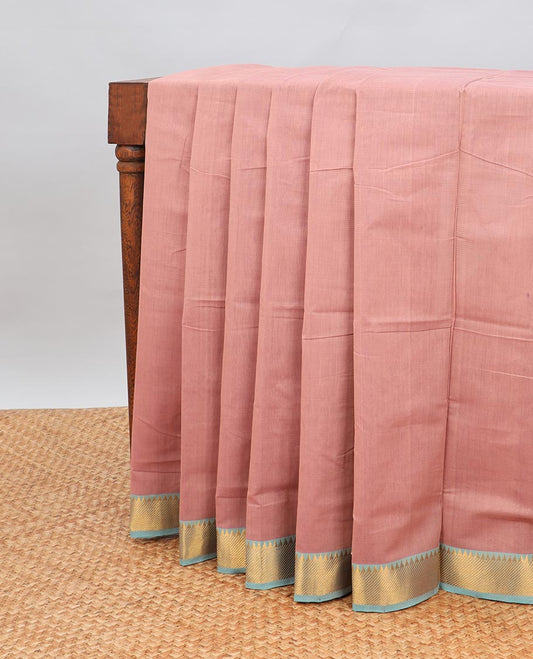 baby pink mangalagiri cotton saree with contrast zari design border & striped pallu