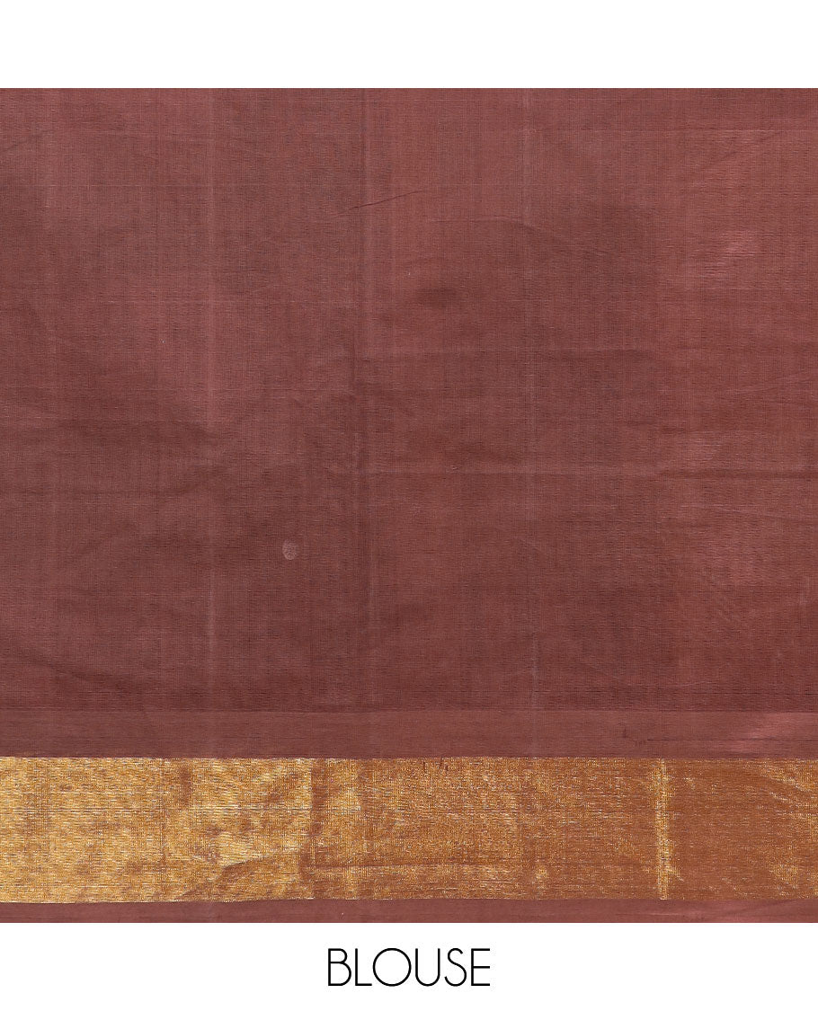 Multi-color temple buttas enclosed checked Kanchi cotton saree, zari border, and pallu of paisley designs pallu