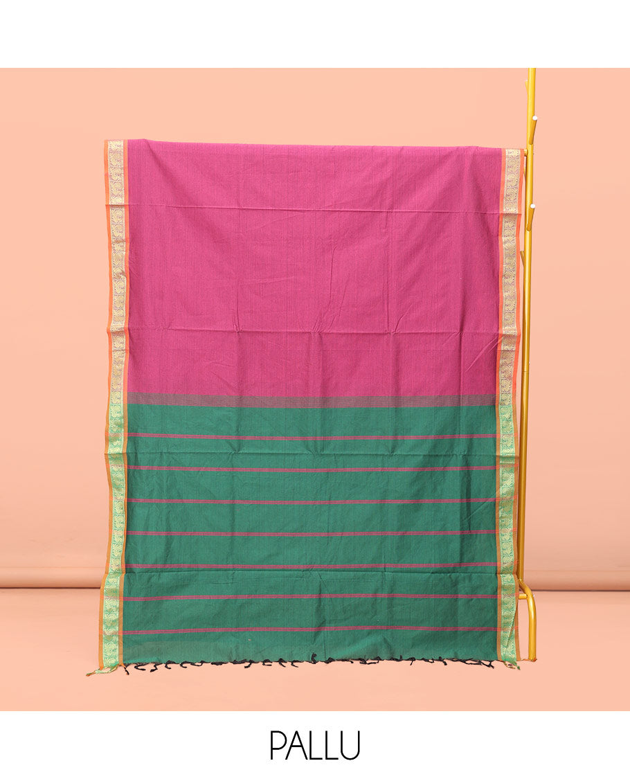 Pink Plain Poly Cotton Saree