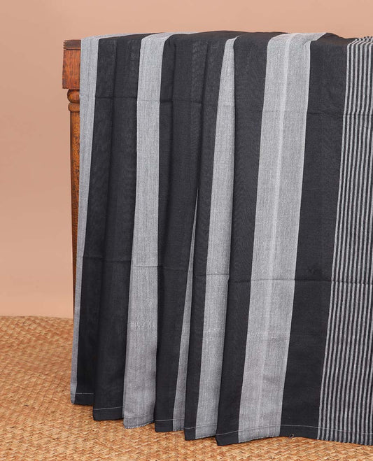 Borderless Grey with black striped khadi cotton saree