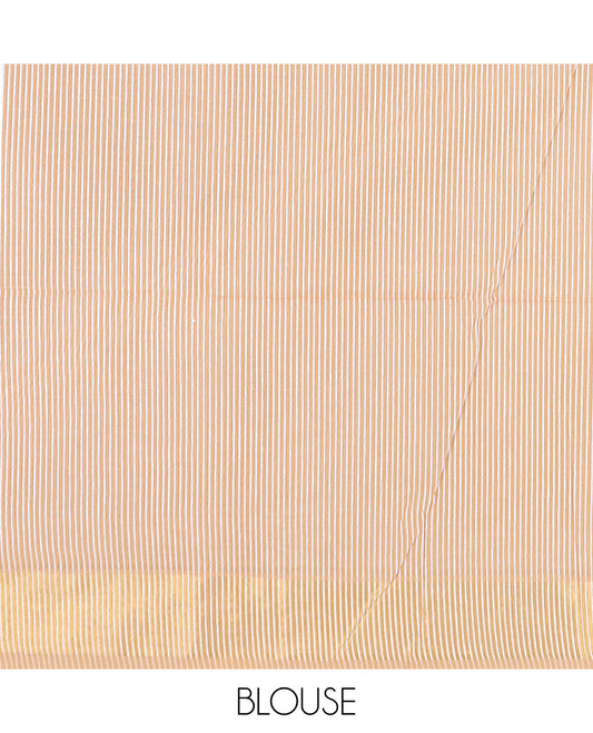 Sandal striped jute cotton saree, bavanji border, and striped pallu