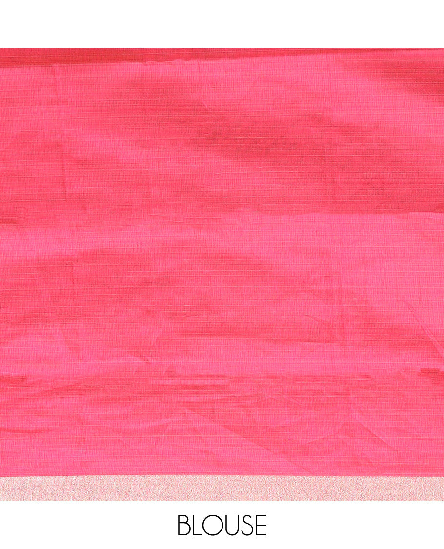 Sandal floral embroidered chirala cotton saree, plain border, and contrast block printed pallu